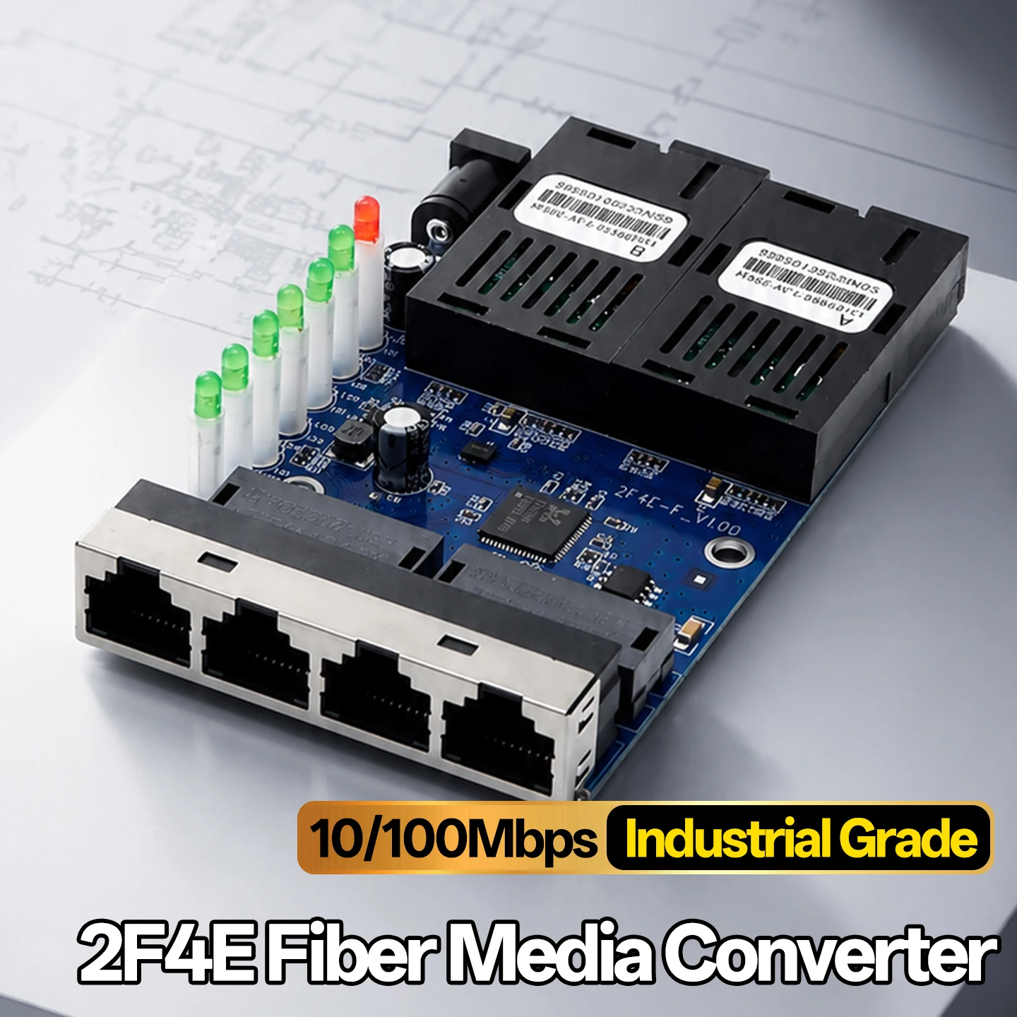 BYXGD 10/100Mbps 2F4E Fiber Media Converter PCB Board 25KM BIDI SC to RJ45 Ethernet Switch for CCTV FTTH Industrial Automation
BYXGD 10/100Mbps 2F4E Fiber Media Converter PCB Board 25KM BIDI SC to RJ45 Ethernet Switch for CCTV FTTH Industrial Automation