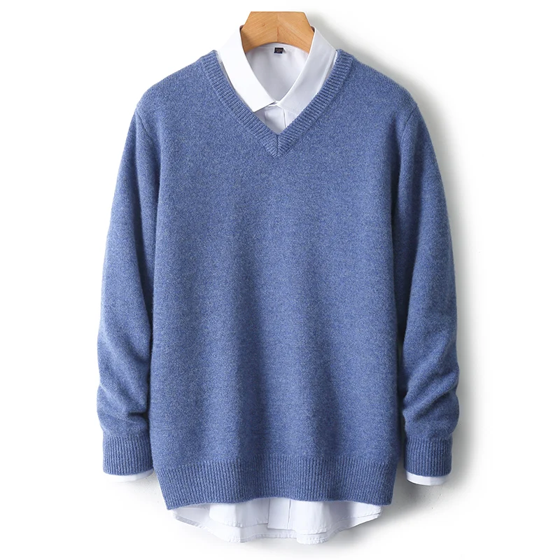 100% Pure Wool Sweater Men's V-neck Thickened Sweater Autumn and Winter Basis Loose Casual Solid color Cashmere Knitting Sweater
100% Pure Wool Sweater Men's V-neck Thickened Sweater Autumn and Winter Basis Loose Casual Solid color Cashmere Knitting Sweater