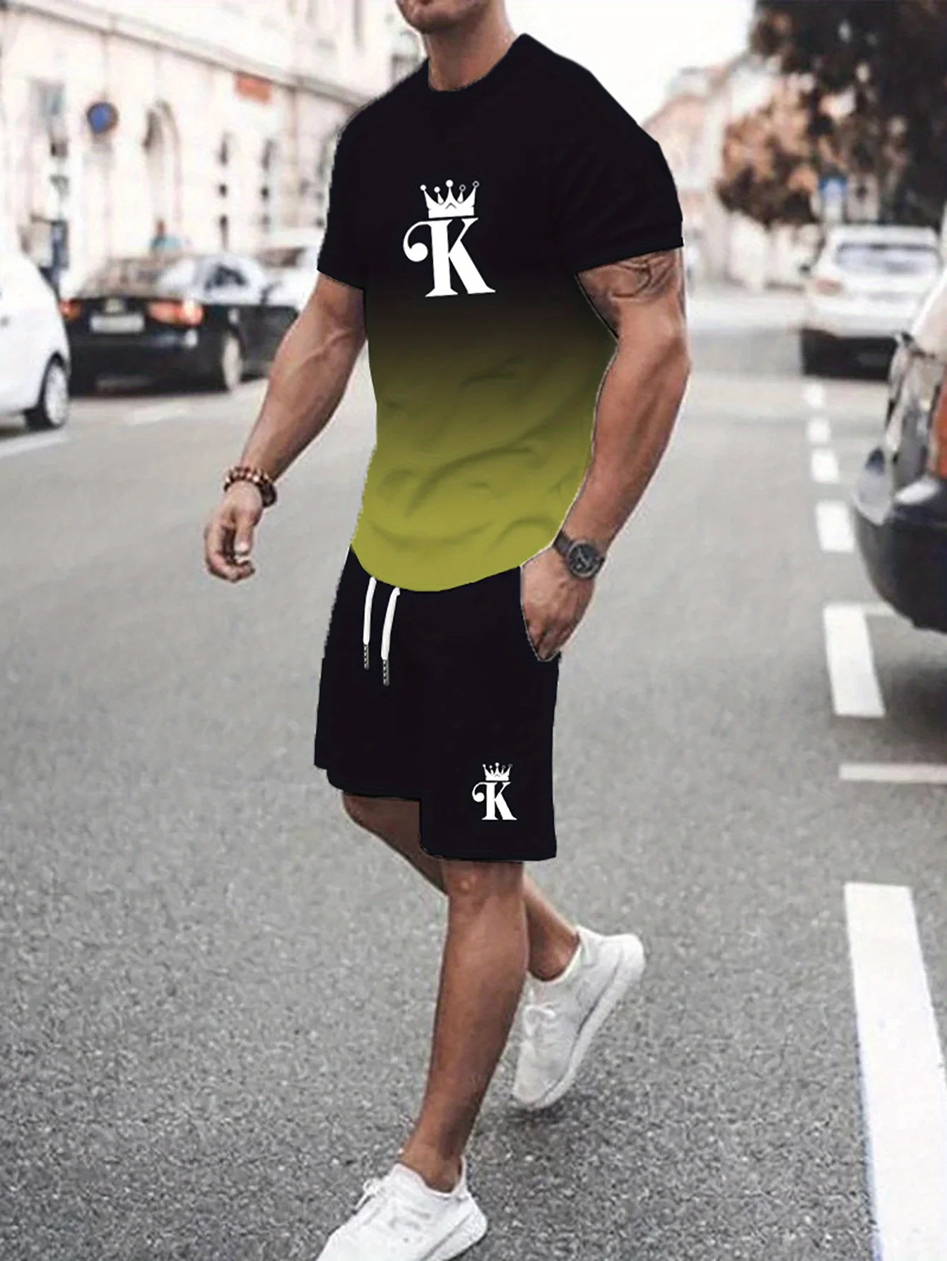 New Gradient Color King Printed T-shirt Shorts Set Large Size Quick Drying Sports Short Sleeve Tee Drawstring Shorts 2-piece Set
New Gradient Color King Printed T-shirt Shorts Set Large Size Quick Drying Sports Short Sleeve Tee Drawstring Shorts 2-piece Set