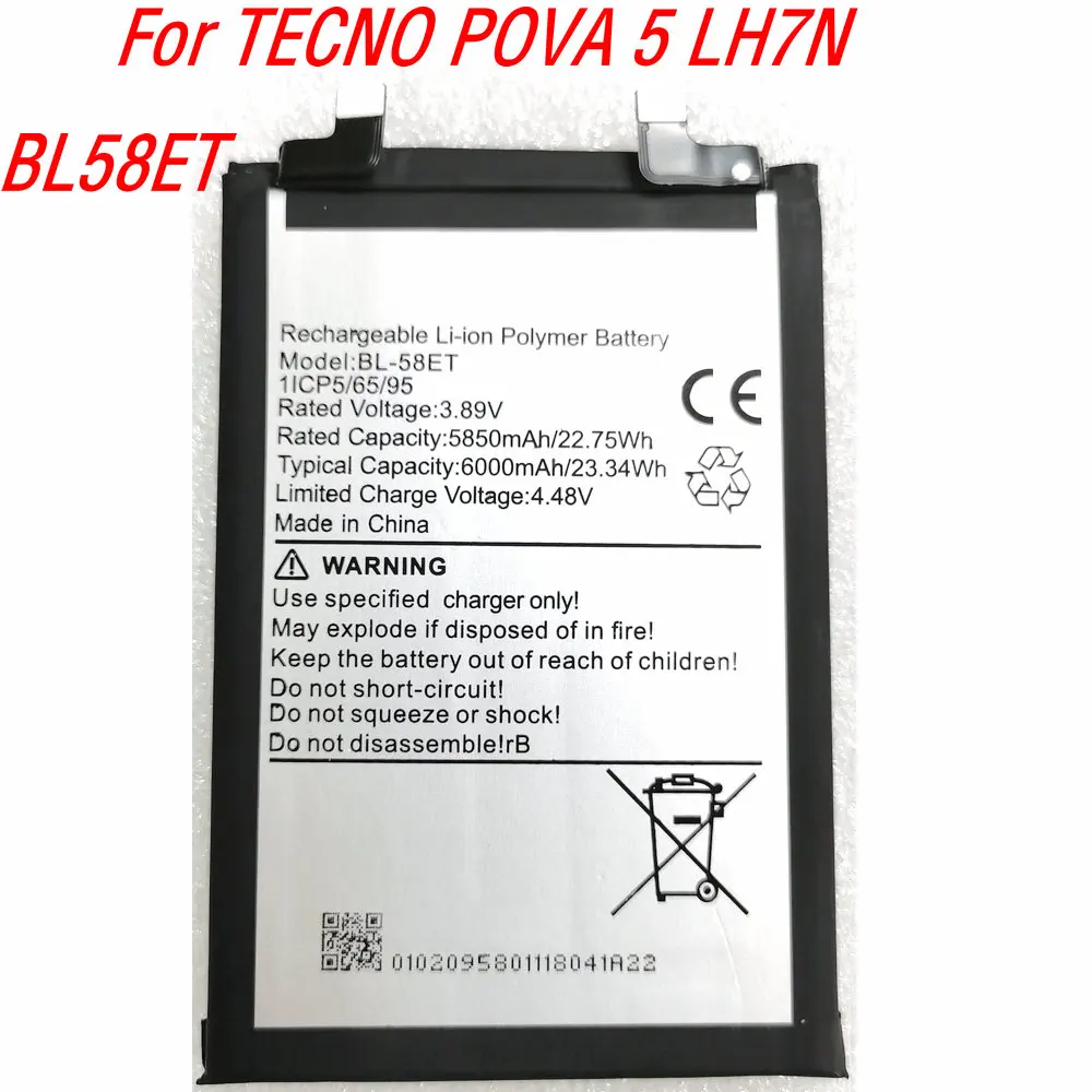 New BL-58ET Replacement Battery for TECNO POVA 5 LH7N Mobile Phone
New BL-58ET Replacement Battery for TECNO POVA 5 LH7N Mobile Phone
