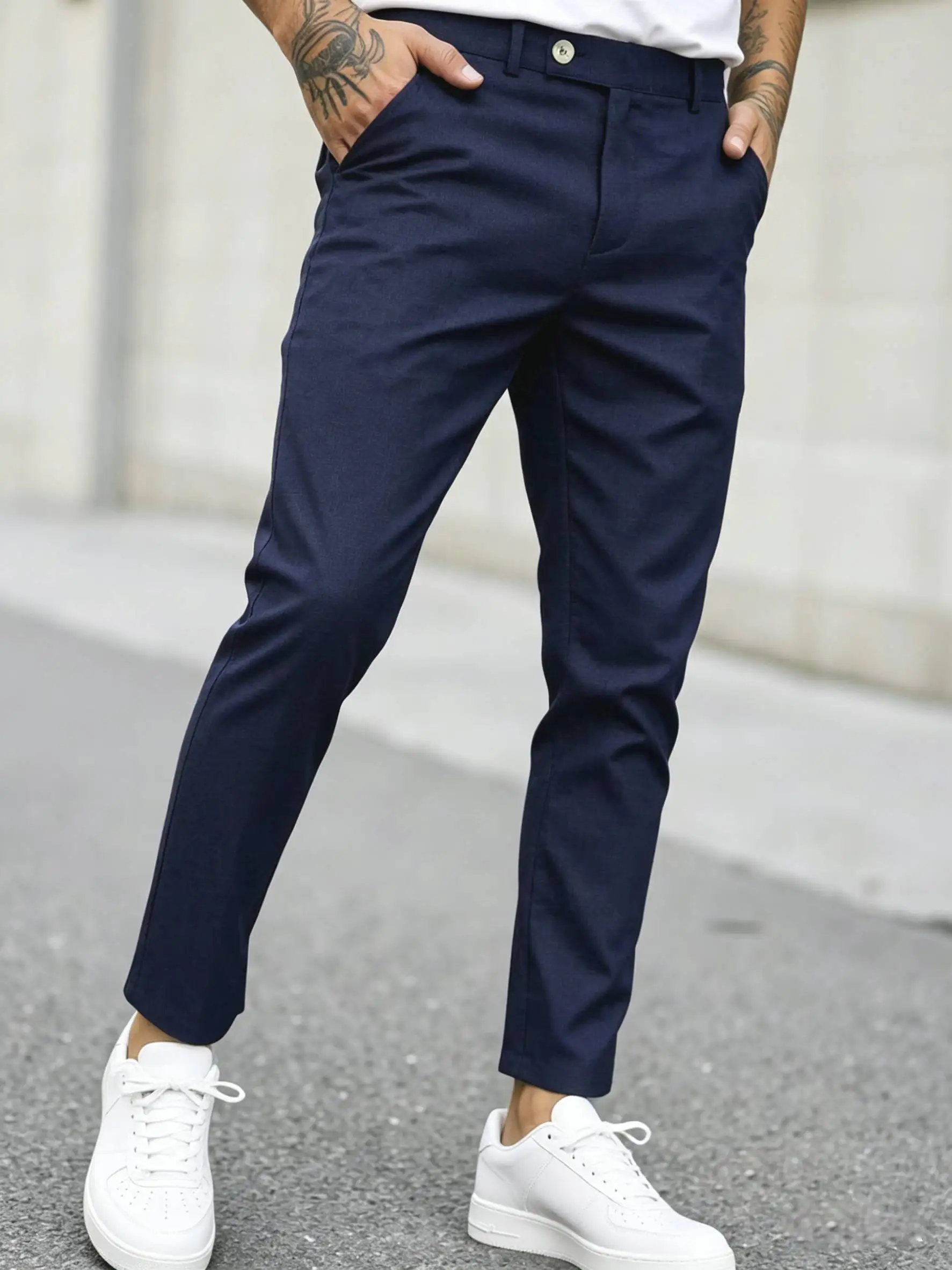 Men's Slim Fit Navy Blue Dress Pants, Casual Business Ankle Trousers for Daily Work
Men's Slim Fit Navy Blue Dress Pants, Casual Business Ankle Trousers for Daily Work