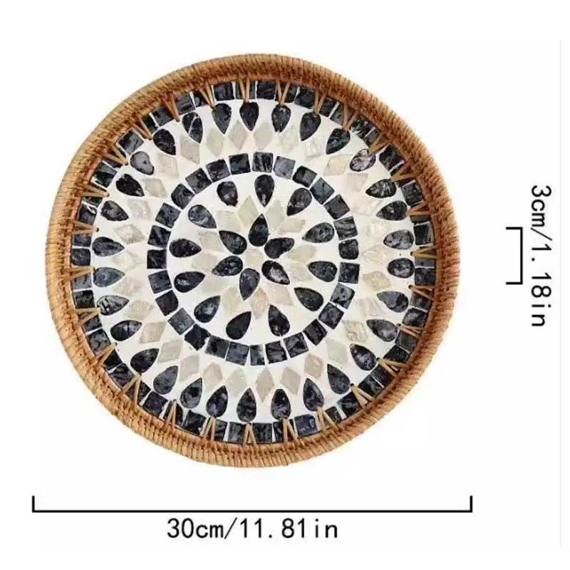 Hand Woven Mosaic Tray Decorative Round Rattan Serving With Mother Of Pearl Inlay For Snacks Dried Fruit Plate Home Ornamen 118
Hand Woven Mosaic Tray Decorative Round Rattan Serving With Mother Of Pearl Inlay For Snacks Dried Fruit Plate Home Ornamen 118