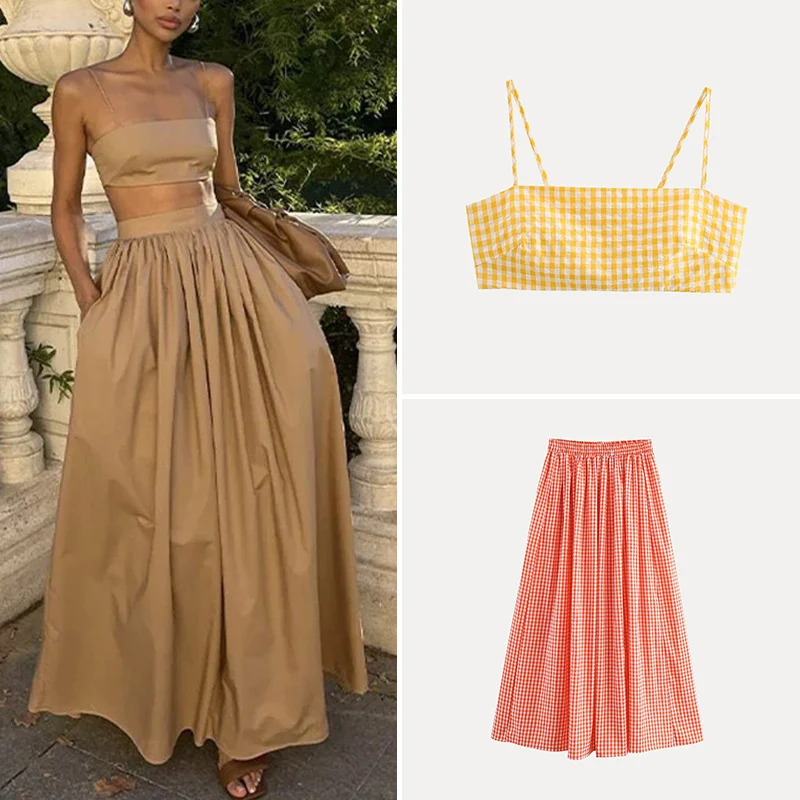 Spring 2025 Women's Faion Set Polyester Fiber Holiday Sle Gingham Tube Top Skirt Youthful Design Z Brand
Spring 2025 Women's Faion Set Polyester Fiber Holiday Sle Gingham Tube Top Skirt Youthful Design Z Brand