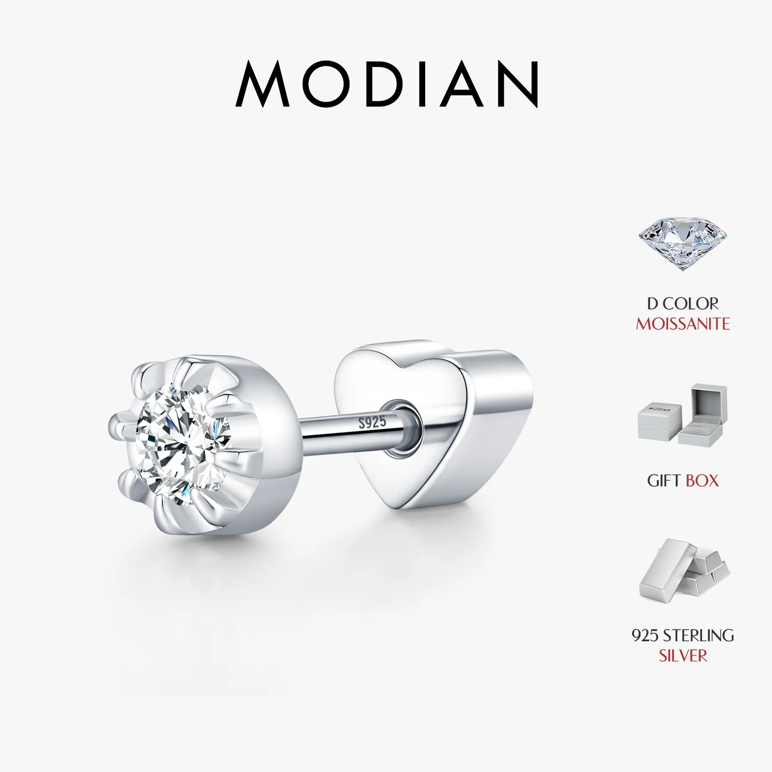 MODIAN 0.1CT Moissanite Ear Studs 925 Sterling Sliver Minimalist Round Heart Screw Stud Earrings For Women Fine Jewelry
MODIAN 0.1CT Moissanite Ear Studs 925 Sterling Sliver Minimalist Round Heart Screw Stud Earrings For Women Fine Jewelry