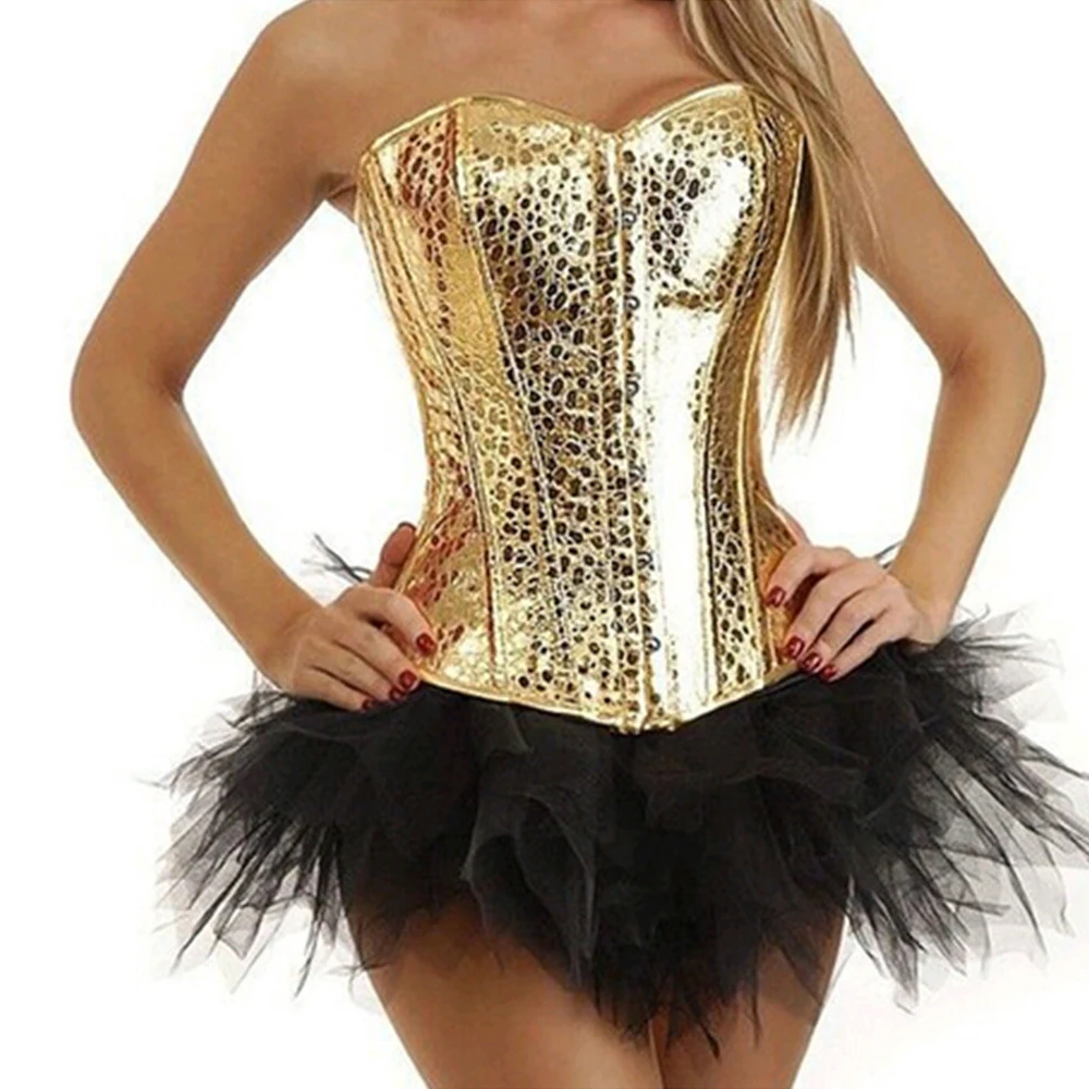 Bright Golden Corset Top Women Gothic Style Bodice Crack Steel Buttons Shaping Garment Steampunk Style Silver Sexy Bustier Top
Bright Golden Corset Top Women Gothic Style Bodice Crack Steel Buttons Shaping Garment Steampunk Style Silver Sexy Bustier Top