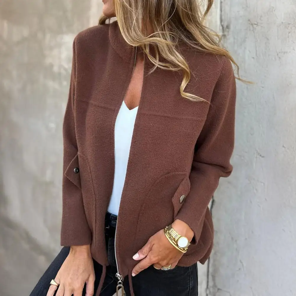 Women Outerwear Long Sleeve Woolen Coat Stylish Women's Woolen Coat with Stand Collar Long Sleeves Pockets Coat Daily Wear
Women Outerwear Long Sleeve Woolen Coat Stylish Women's Woolen Coat with Stand Collar Long Sleeves Pockets Coat Daily Wear
