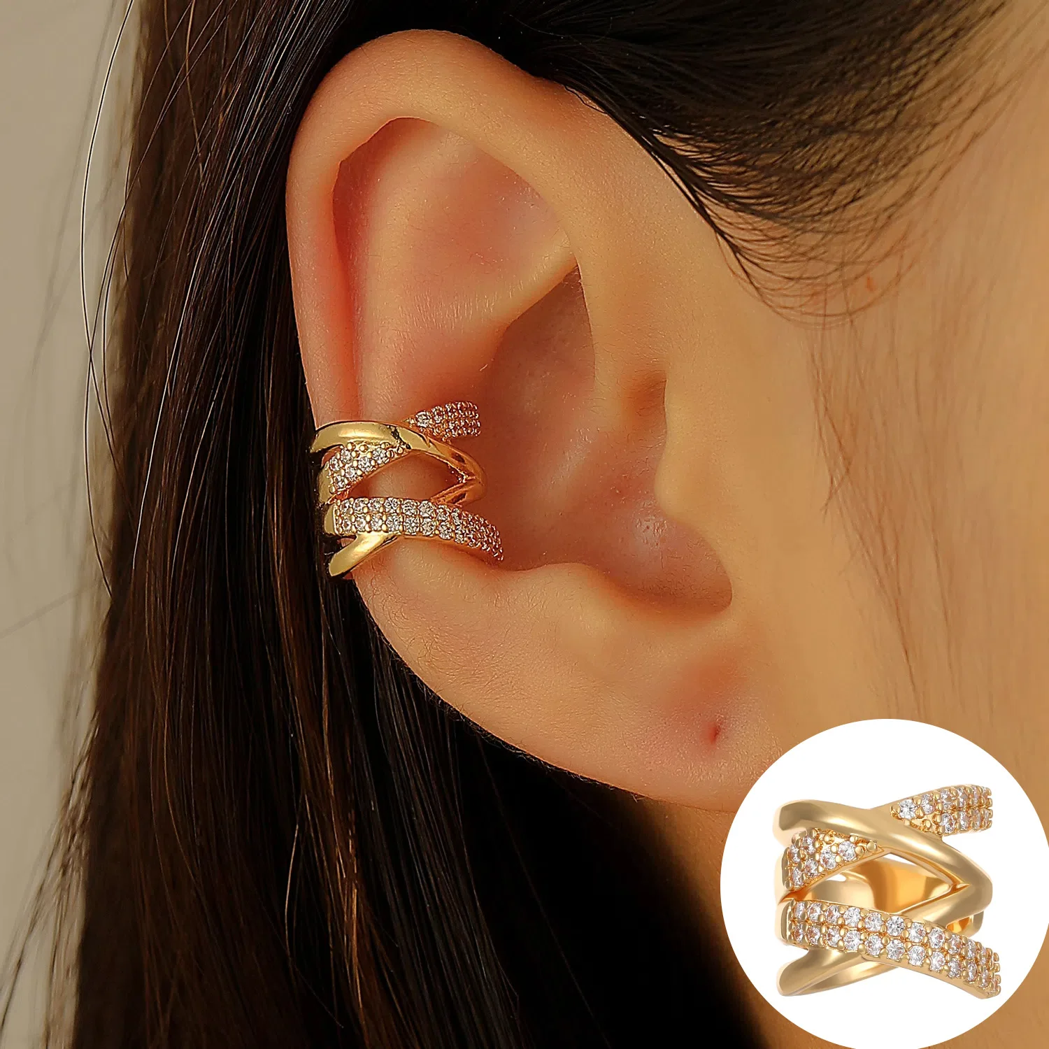 Golden Double Layer X Cross Ear Cuff No Piercing Fashion Clip Earrings For Women Elegant Studless Ear Clip Unique Design
Golden Double Layer X Cross Ear Cuff No Piercing Fashion Clip Earrings For Women Elegant Studless Ear Clip Unique Design