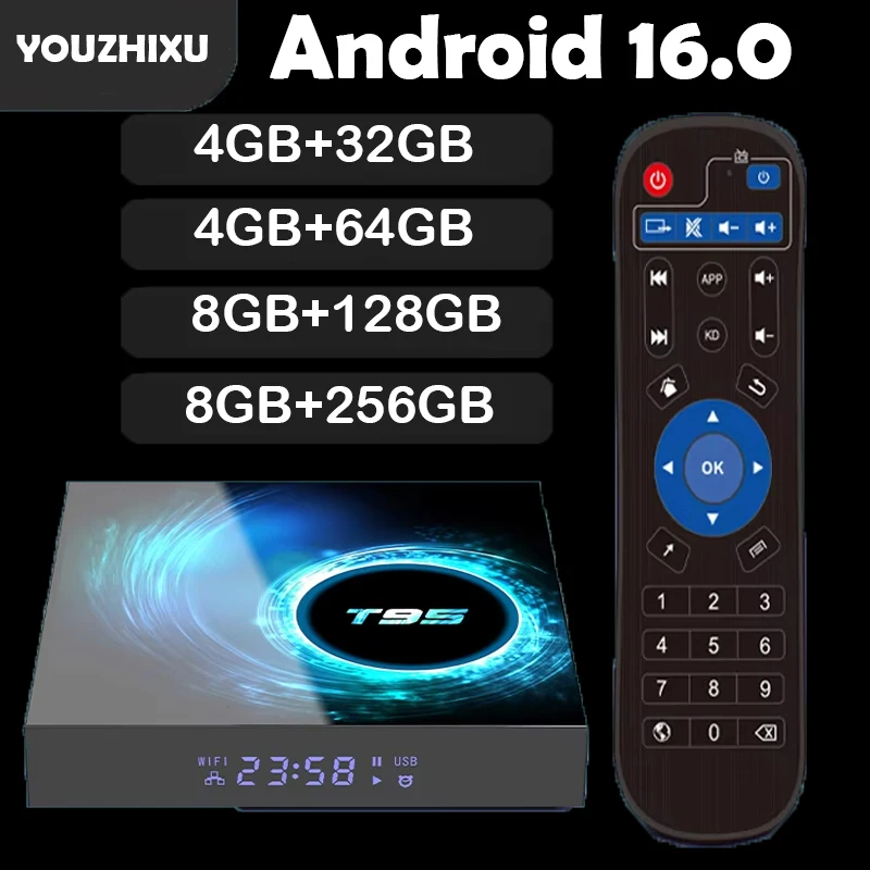 Smart TV Box T95 Android16 2026 Allwinner H616 Netflix 8GB 128GB 256GB Google Assistant Video Bluetooth6.0 Media Player TV Box
Smart TV Box T95 Android16 2026 Allwinner H616 Netflix 8GB 128GB 256GB Google Assistant Video Bluetooth6.0 Media Player TV Box