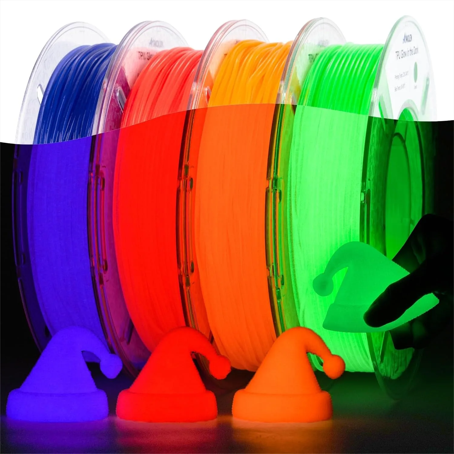 Glow in the Dark TPU Filament Bundle 1.75mm, Flexible 95A Soft 3D Printer Filament with UV Lamp, 200g x 4 Pack Red Orange Blue
Glow in the Dark TPU Filament Bundle 1.75mm, Flexible 95A Soft 3D Printer Filament with UV Lamp, 200g x 4 Pack Red Orange Blue