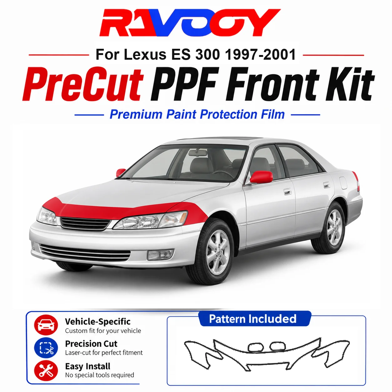 8.5mil TPU Precut PPF Kit For Lexus ES 300 1997-2001 - Hood, Fenders & Mirror Set - Self-Healing Clear Bra Film
8.5mil TPU Precut PPF Kit For Lexus ES 300 1997-2001 - Hood, Fenders & Mirror Set - Self-Healing Clear Bra Film