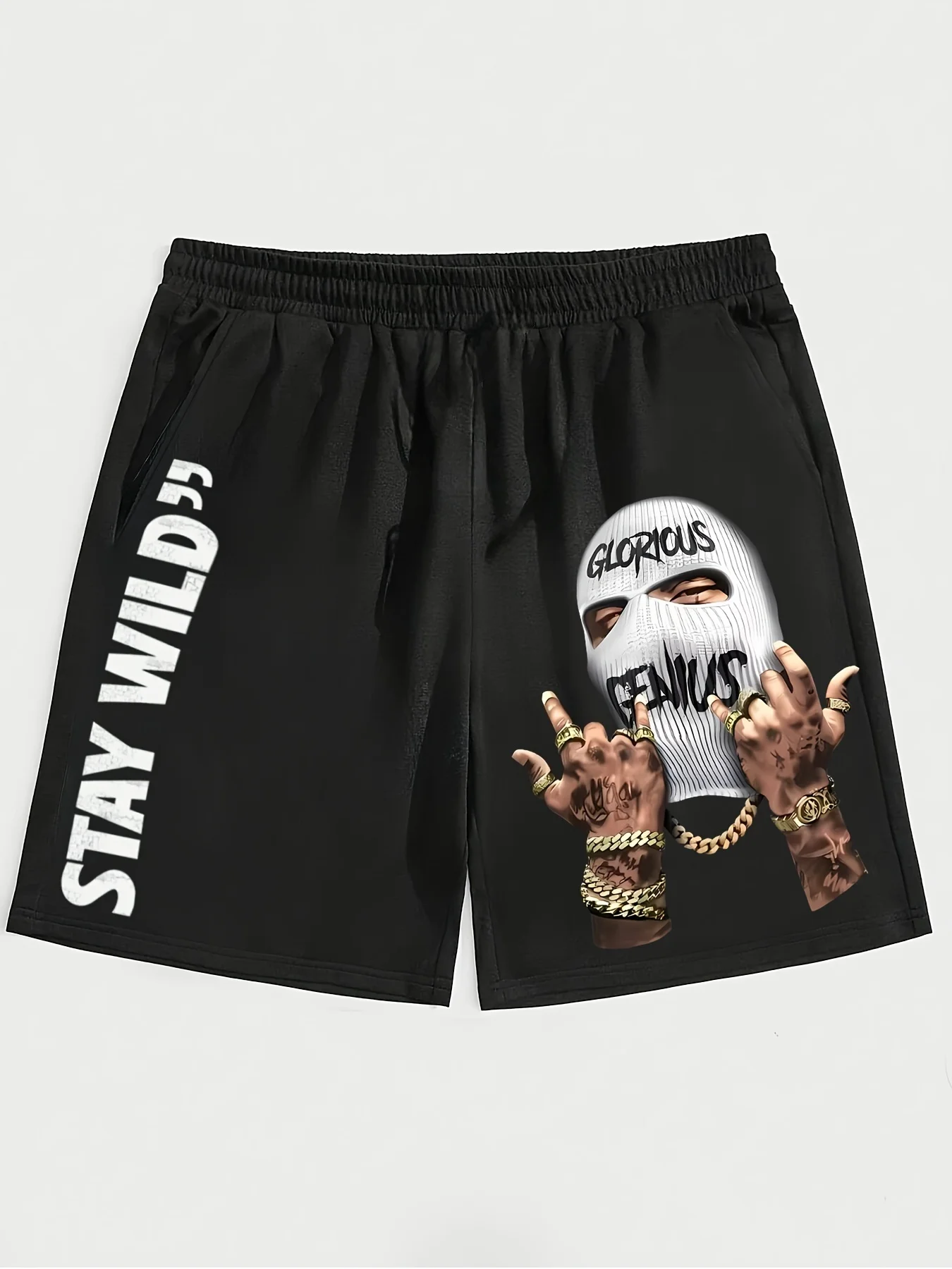 Men's Printed Masked Figure and Letter Printed Shorts with Waistband, Summer Street Fashion Shorts
Men's Printed Masked Figure and Letter Printed Shorts with Waistband, Summer Street Fashion Shorts