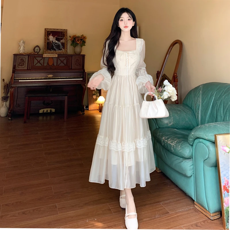 Шифоновые длинные платья для женщин, летние женские платья больших размеров с квадратным воротником и длинным рукавом, свободные платья принцессы абрикосового цвета с кружевом и оборками 
Шифоновые длинные платья для женщин, летние женские платья больших размеров с квадратным воротником и длинным рукавом, свободные платья принцессы абрикосового цвета с кружевом и оборками