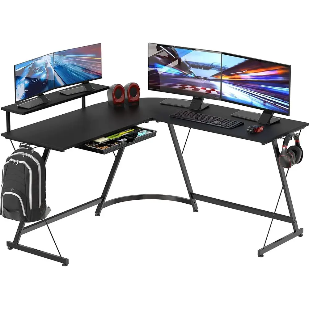 51 x 51 Inches Vista L-Shaped Desk with Monitor Stand and Der, Black
51 x 51 Inches Vista L-Shaped Desk with Monitor Stand and Der, Black