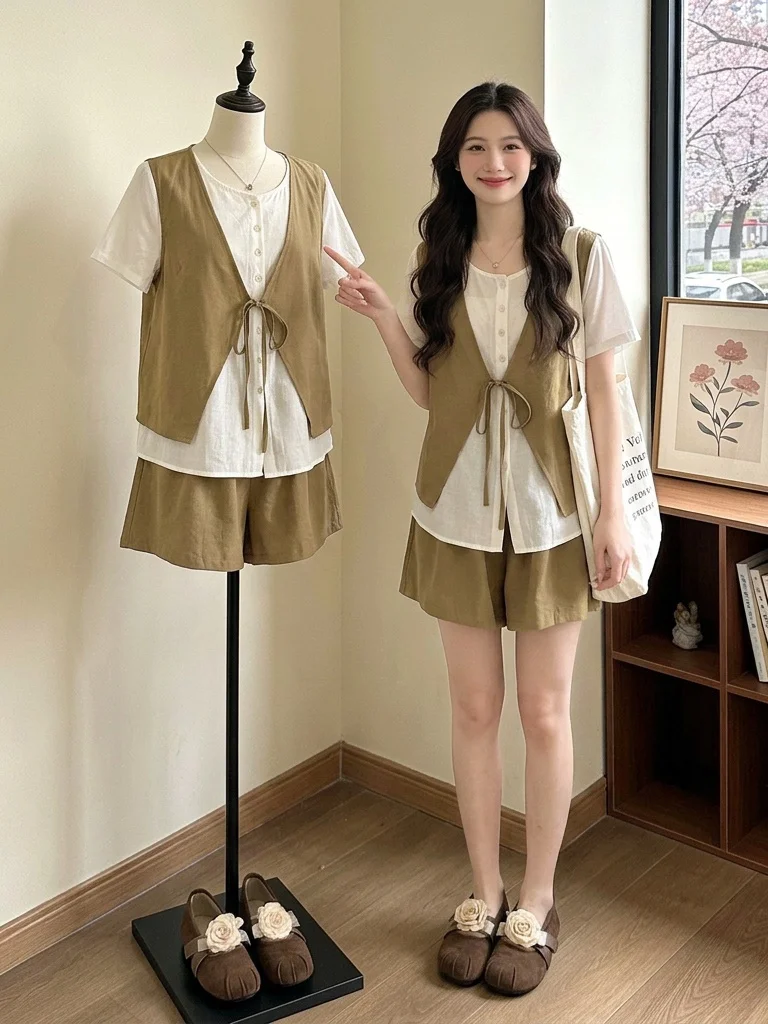 Khaki Vest Shirt Short Pants Two-Piece Set plus Size Women's Summer Fashion Outfit Casual Commute Style Regular Fit Short Sleeve
Khaki Vest Shirt Short Pants Two-Piece Set plus Size Women's Summer Fashion Outfit Casual Commute Style Regular Fit Short Sleeve