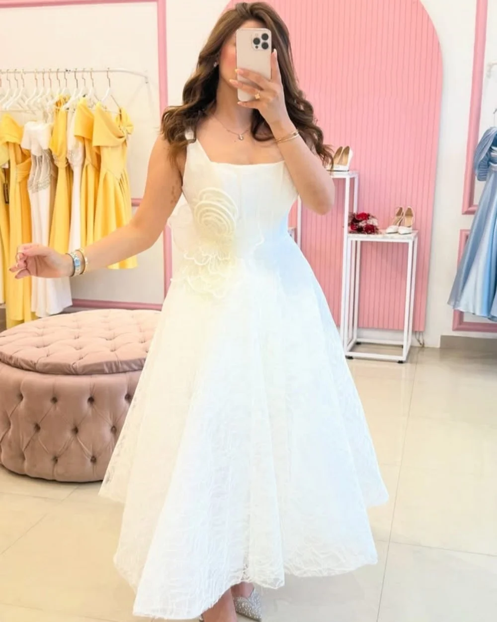 Customized High Quality Classic Lace Handmade Flower Ruched A-line Spaghetti strap Ankle Length Dresses Bespoke Occasion Dresses
Customized High Quality Classic Lace Handmade Flower Ruched A-line Spaghetti strap Ankle Length Dresses Bespoke Occasion Dresses