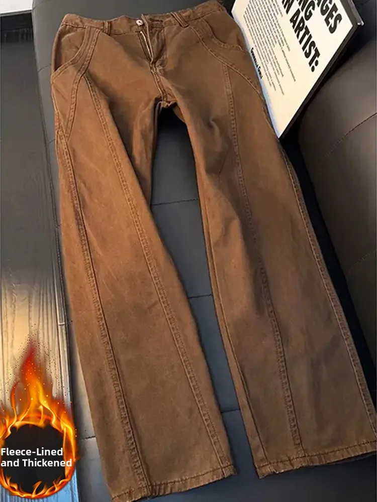 Brown American Style Slanted Cut Thickened Fleece Men's Jeans Winter Straight Leg High Street Workwear Flared Pants
Brown American Style Slanted Cut Thickened Fleece Men's Jeans Winter Straight Leg High Street Workwear Flared Pants