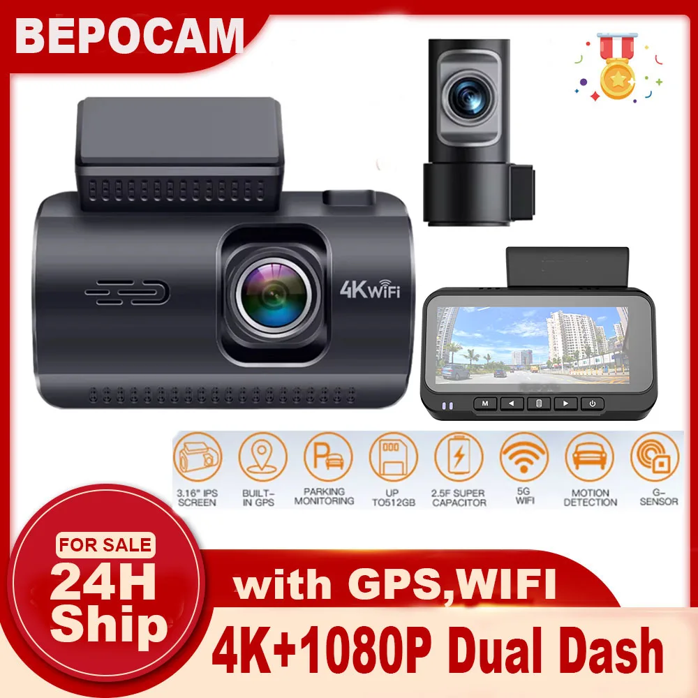 Dash Cam 4K+1080P Dual Dash Car Camera Built-in WiFi GPS 3.19" Screen Car DVR 24H Parking Mode Night Vision Black Box
Dash Cam 4K+1080P Dual Dash Car Camera Built-in WiFi GPS 3.19" Screen Car DVR 24H Parking Mode Night Vision Black Box