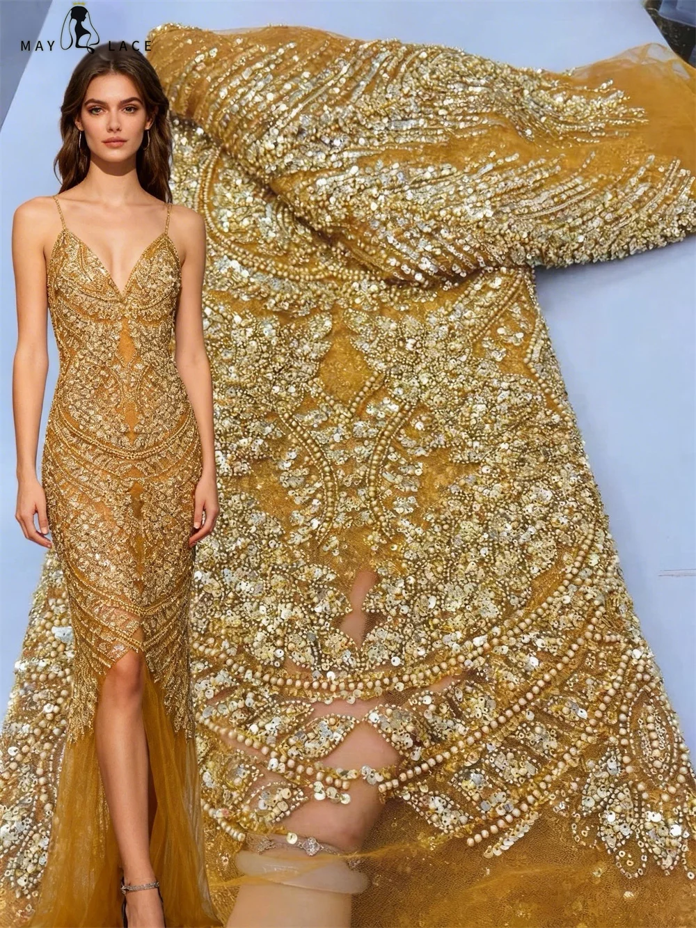 Gold African Beaded Tulle Lace Fabric 2026 High Quality Luxury French Nigerian Sequins Mesh Tulle Lace for Party Dress Sewing
Gold African Beaded Tulle Lace Fabric 2026 High Quality Luxury French Nigerian Sequins Mesh Tulle Lace for Party Dress Sewing