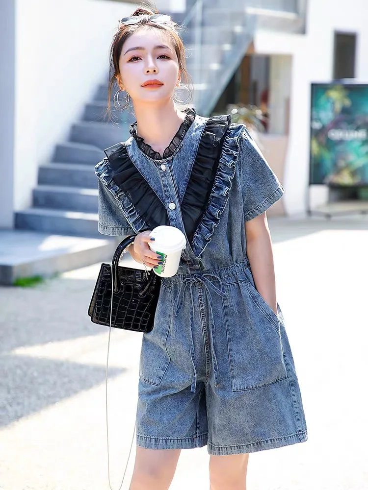 Women Fashion Spliced Short Sleeve Wide Leg Denim Jumpsuit 2022 Summer Street Loose One Piece Shorts Jeans Romper Overalls 2009
Women Fashion Spliced Short Sleeve Wide Leg Denim Jumpsuit 2022 Summer Street Loose One Piece Shorts Jeans Romper Overalls 2009