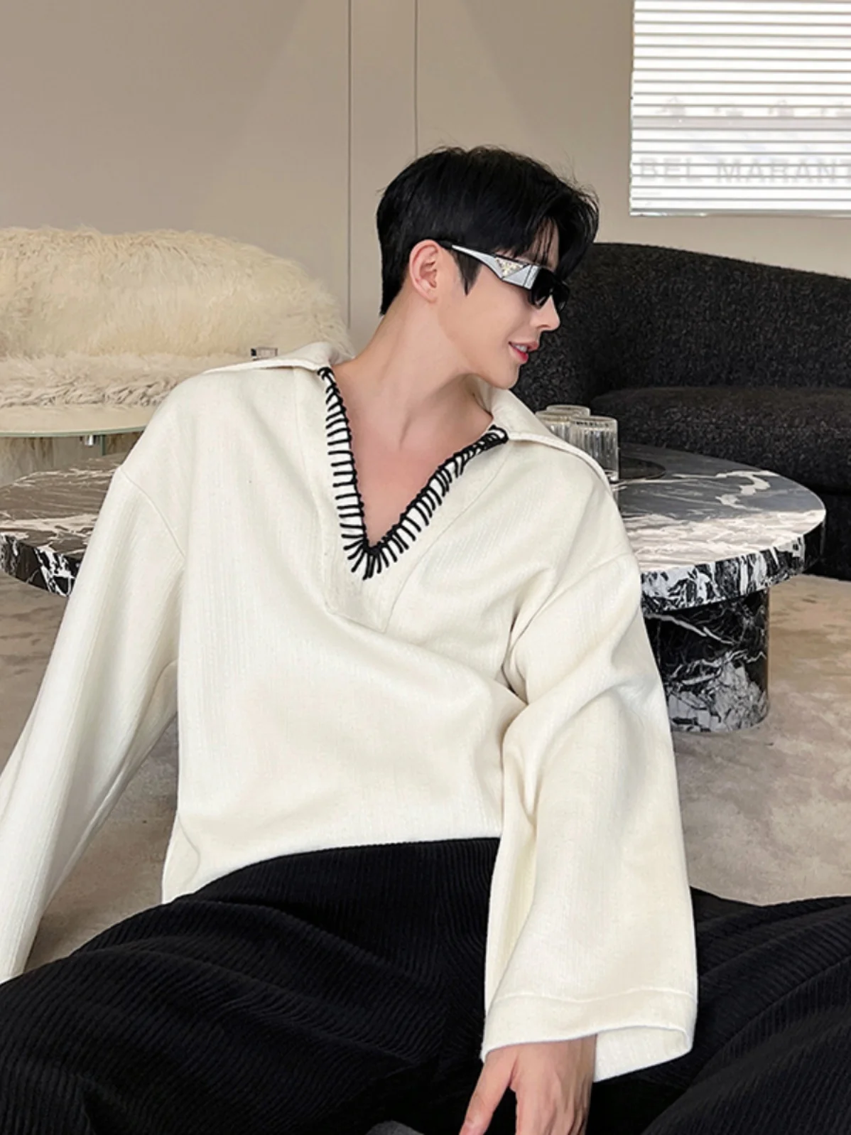 Autumn Winter Knitted Sweater V-Ne Color Blo Decorative Rope ex Lazy Sle Polyester Fabric Casual Wear
Autumn Winter Knitted Sweater V-Ne Color Blo Decorative Rope ex Lazy Sle Polyester Fabric Casual Wear