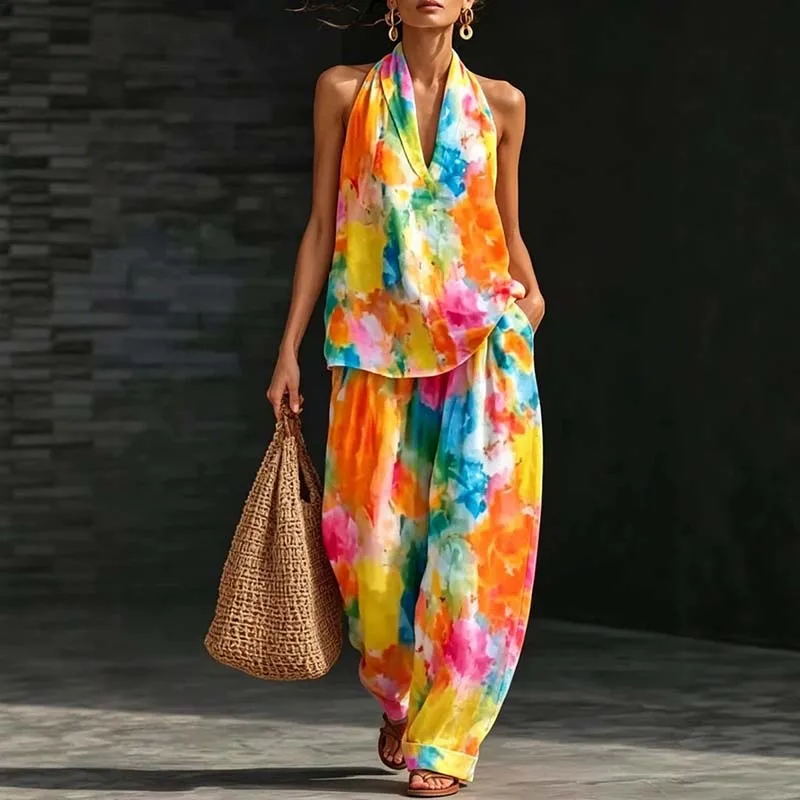 Women's Summer Two Piece Set Colorful Floral Print Halter Top with Matching Loose Pants Fashion Bohemian Beach Outfit
Women's Summer Two Piece Set Colorful Floral Print Halter Top with Matching Loose Pants Fashion Bohemian Beach Outfit