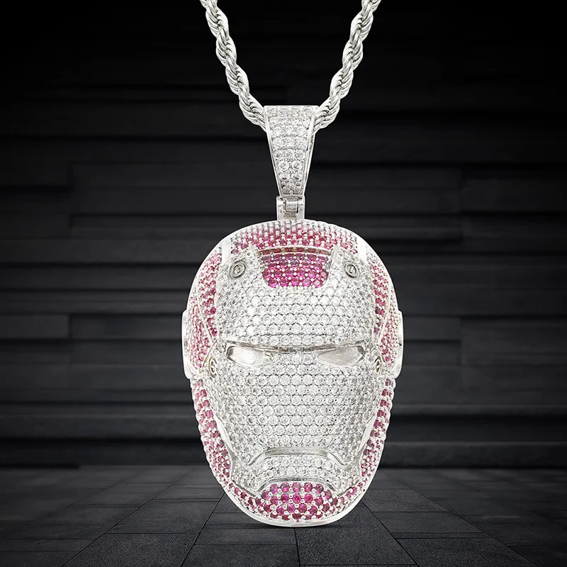 Hot Selling Iced Out Iron Man Necklace Hip Hop Rapper Style Full Pink White Zircon Helmet Pendant Streetwear Nightclub Accessory
Hot Selling Iced Out Iron Man Necklace Hip Hop Rapper Style Full Pink White Zircon Helmet Pendant Streetwear Nightclub Accessory