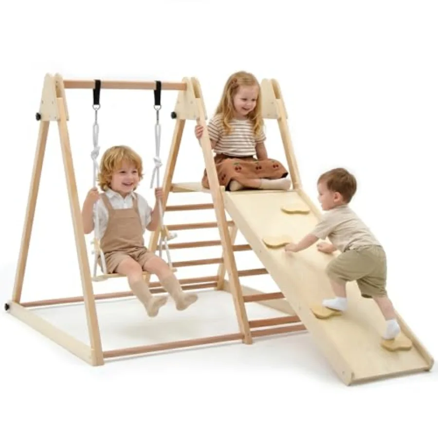 Indoor Jungle Gym 4 in 1 Foldable Toddler Wooden Montessori Baby Climbing Toys with Swing Slide Ramp Ladder for Playground Clim
Indoor Jungle Gym 4 in 1 Foldable Toddler Wooden Montessori Baby Climbing Toys with Swing Slide Ramp Ladder for Playground Clim