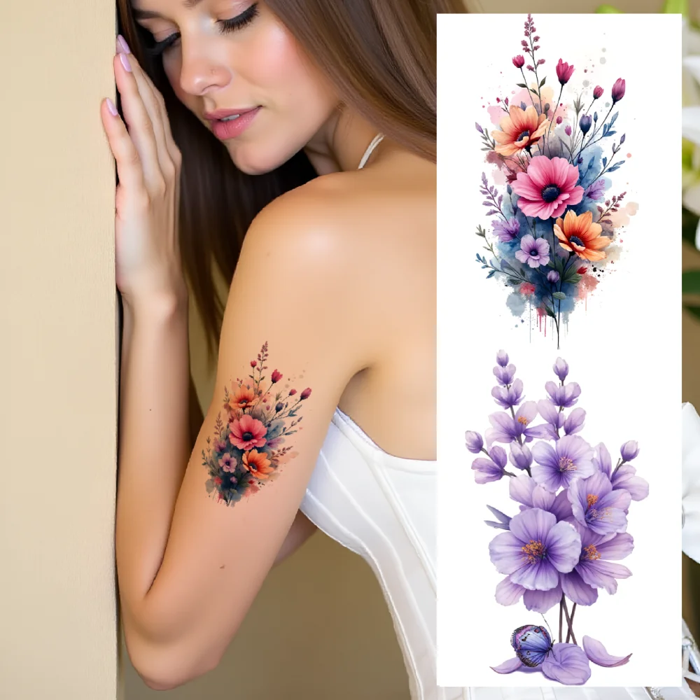 9pcs Temporary Tattoo Pink Roses Colorful Blue Flowers Purple Branches Waterproof Long-lasting Body Stickers For Arms Adult
9pcs Temporary Tattoo Pink Roses Colorful Blue Flowers Purple Branches Waterproof Long-lasting Body Stickers For Arms Adult