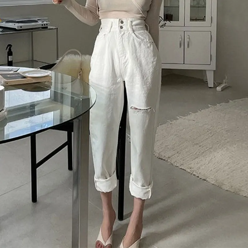High Waist White Jeans Women's Faion Autumn Season Versatile High Waist Slimming Two Button Hole Ripped Frayed Wide Leg Denim
High Waist White Jeans Women's Faion Autumn Season Versatile High Waist Slimming Two Button Hole Ripped Frayed Wide Leg Denim