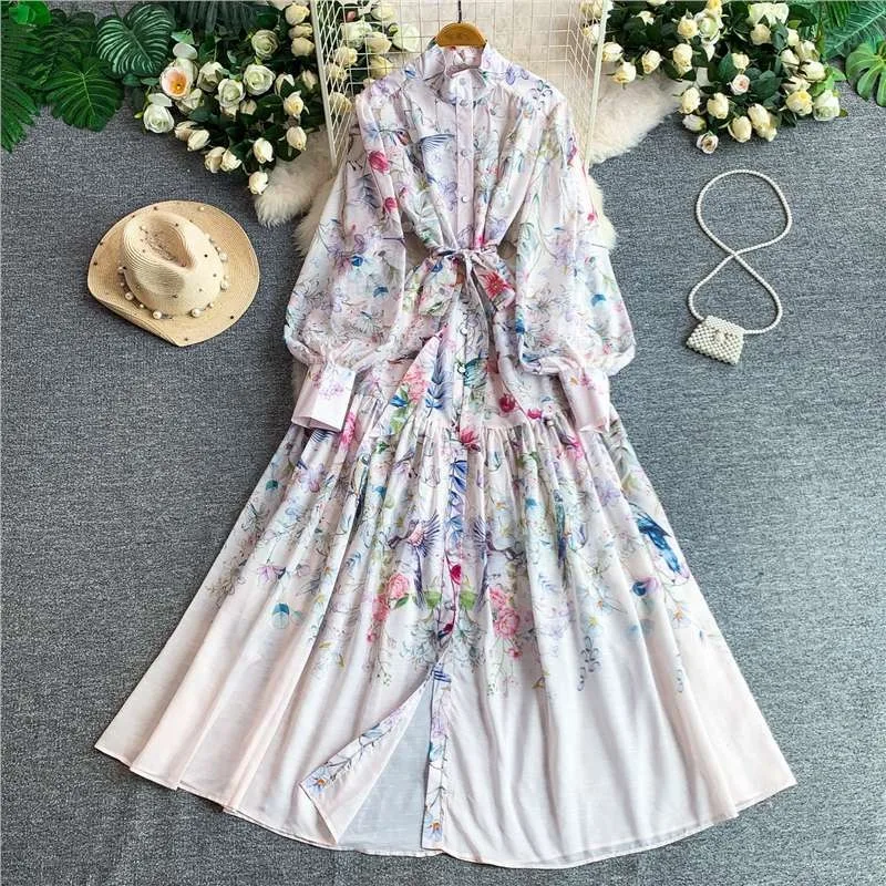 2026 Spring Summer Shirt-style Long-sleeved Dress Women's Printed Maxi Dresses Stand-collar Sashes Button Pleated A-line Dresses
2026 Spring Summer Shirt-style Long-sleeved Dress Women's Printed Maxi Dresses Stand-collar Sashes Button Pleated A-line Dresses