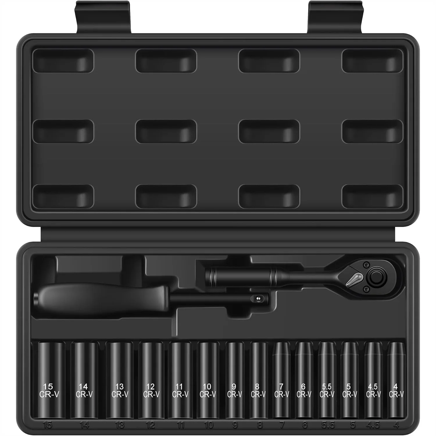 1/4" Drive Socket Set, Metric Deep Sockets with 72-Tooth Ratchet Wrench and Spinner Handle for Efficient Automotive Repairs
1/4" Drive Socket Set, Metric Deep Sockets with 72-Tooth Ratchet Wrench and Spinner Handle for Efficient Automotive Repairs