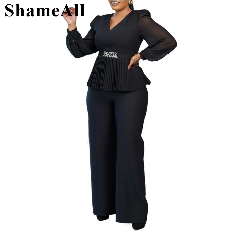 Women's Plus Size Solid color V-neck pleated hem top Fashion commuter long-sleeved top wide-leg pants two-piece set
Women's Plus Size Solid color V-neck pleated hem top Fashion commuter long-sleeved top wide-leg pants two-piece set