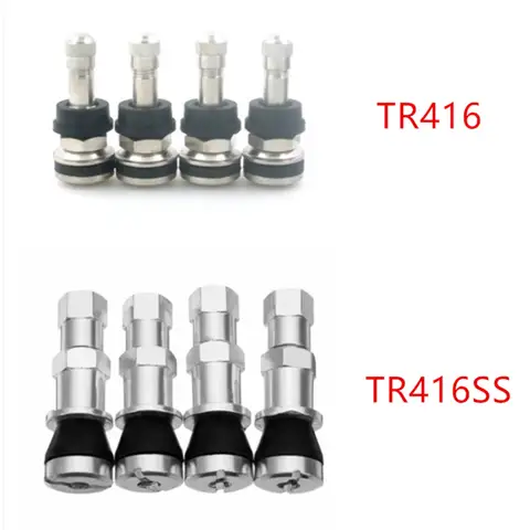 4pc TR416 Clamp/Bolt-in Tire Valve Stem Chrome Brass Vacuum Tire Valve Stems for Passenger Car & Light Truck Motorcycl TR416SS