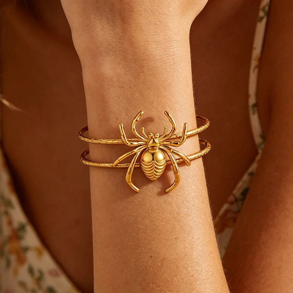 Vintage Gothic 3D Spider Open Cuff Bracelet Women Men Stainless Steel Gold Color Double-Layer Bangle Punk Halloween Jewelry Gift
Vintage Gothic 3D Spider Open Cuff Bracelet Women Men Stainless Steel Gold Color Double-Layer Bangle Punk Halloween Jewelry Gift