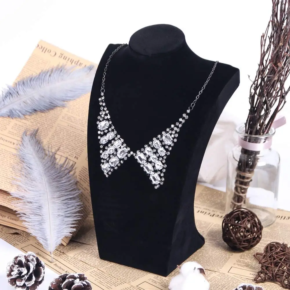 Necklace Bust Stand for Selling, Black Velvet Necklace Display Holder, Jewelry Necklace Organizer Rack for Home Use or Shop Show
Necklace Bust Stand for Selling, Black Velvet Necklace Display Holder, Jewelry Necklace Organizer Rack for Home Use or Shop Show