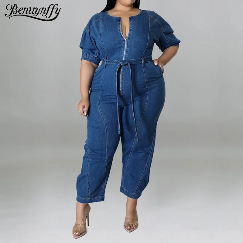 Benuynffy Plus Size Half Zipper Front Belted Jeans Jumpsuit Women 2025 New Streetwear Puff Sleeve Fashion Washed Denim Jumpsuit
Benuynffy Plus Size Half Zipper Front Belted Jeans Jumpsuit Women 2025 New Streetwear Puff Sleeve Fashion Washed Denim Jumpsuit