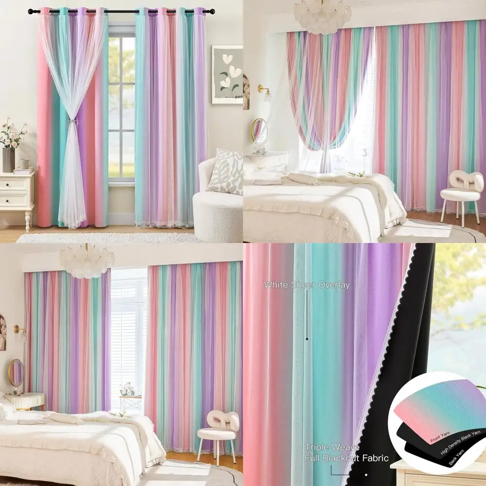 Full Blackout 84 Kids Curtains with Rainbow Unicorn Design for Girls' Bedroom, Ombre Pink Purple Green, 2 Panels W52
Full Blackout 84 Kids Curtains with Rainbow Unicorn Design for Girls' Bedroom, Ombre Pink Purple Green, 2 Panels W52