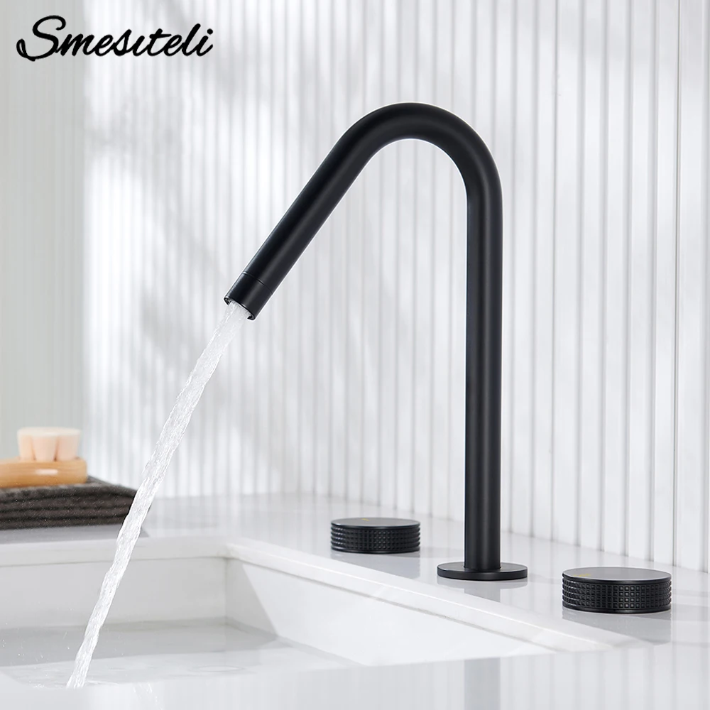3PCS Matte Black Basin Faucet Hot&Cold Sink Mixer Deck Mounted Double Knurled Handles 3 Holes Widespread Faucet Bathroom Tap kit
3PCS Matte Black Basin Faucet Hot&Cold Sink Mixer Deck Mounted Double Knurled Handles 3 Holes Widespread Faucet Bathroom Tap kit