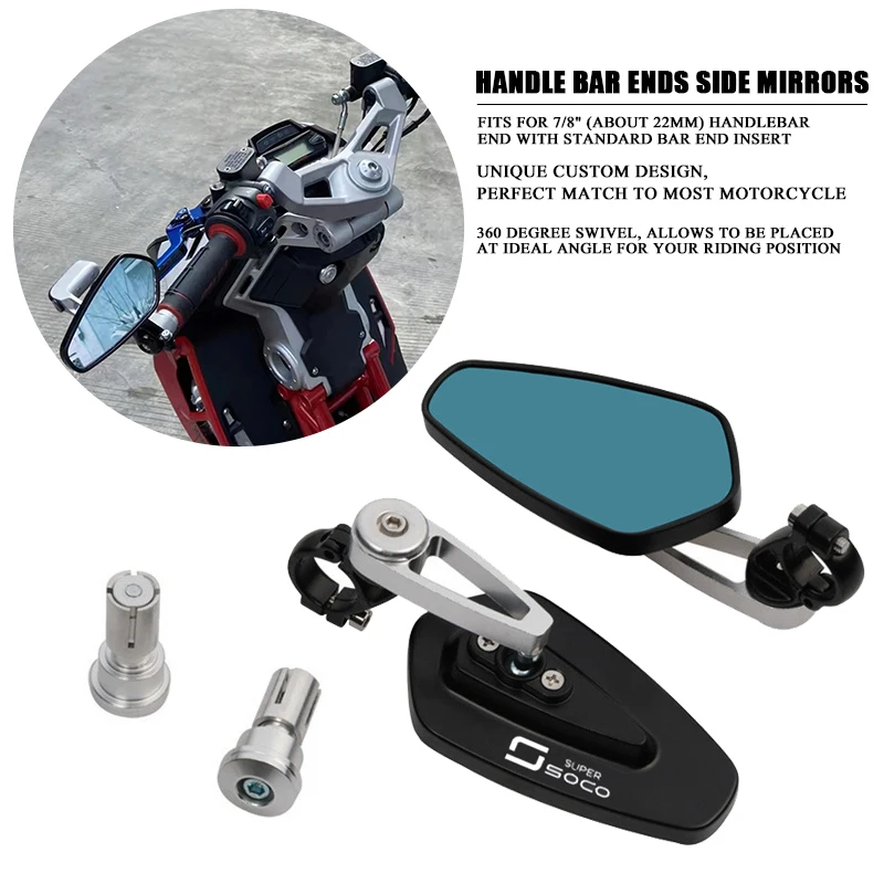 7/8"22MM Motorcycle Mirror CNC Aluninum Handlebar End Rearview Side Mirrors For SUPER SOCO CPX CUX TC 50/MAX/WANDERER TS
7/8"22MM Motorcycle Mirror CNC Aluninum Handlebar End Rearview Side Mirrors For SUPER SOCO CPX CUX TC 50/MAX/WANDERER TS