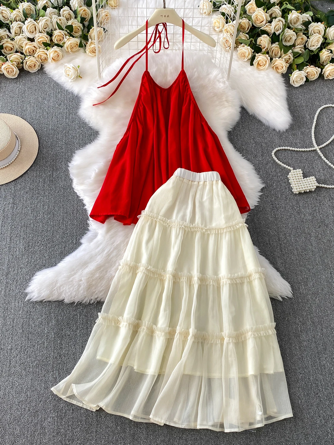 Vaion Sle Sexy Bal Loose Strap + High Waist Slimming Puffy Cake Skirt f-length Skirt Two-piece Set V-ne
Vaion Sle Sexy Bal Loose Strap + High Waist Slimming Puffy Cake Skirt f-length Skirt Two-piece Set V-ne