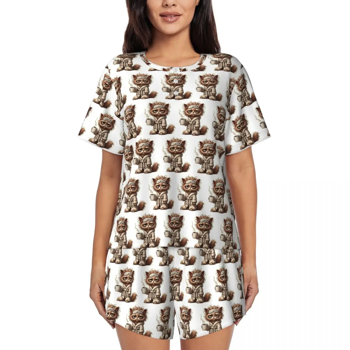 Tired Cat Round Neck Short Sleeve Nightgowns for Sleeping Sleepshirts Women Soft Pajama Set Short Pants
Tired Cat Round Neck Short Sleeve Nightgowns for Sleeping Sleepshirts Women Soft Pajama Set Short Pants