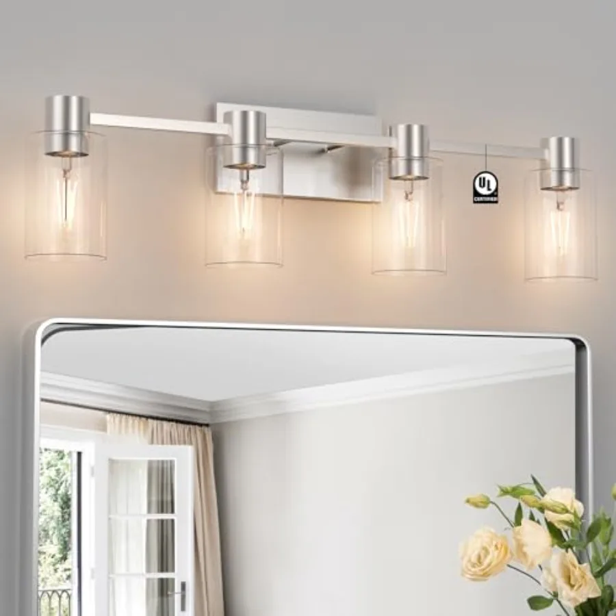 4-Light Modern Vanity Light Fixtures Over Mirror Brushed Nickel Bathroom Light Fixtures Vanity Lights Wall Sconce with Clear Gl
4-Light Modern Vanity Light Fixtures Over Mirror Brushed Nickel Bathroom Light Fixtures Vanity Lights Wall Sconce with Clear Gl