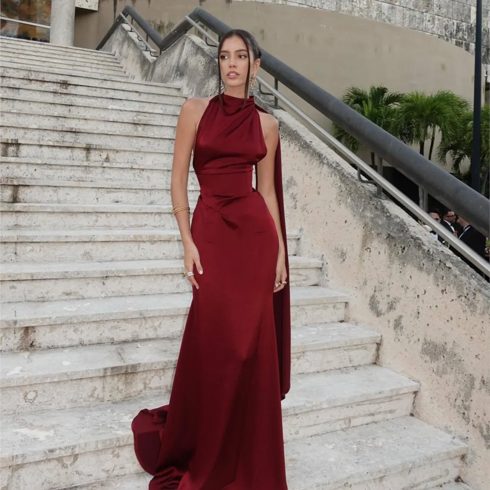 Elegant Fashion Long Dress Spring Summer Solid Color Evening Dress Sleeveless Satin Streamer One-line Collar Mid-waist Dresses
Elegant Fashion Long Dress Spring Summer Solid Color Evening Dress Sleeveless Satin Streamer One-line Collar Mid-waist Dresses