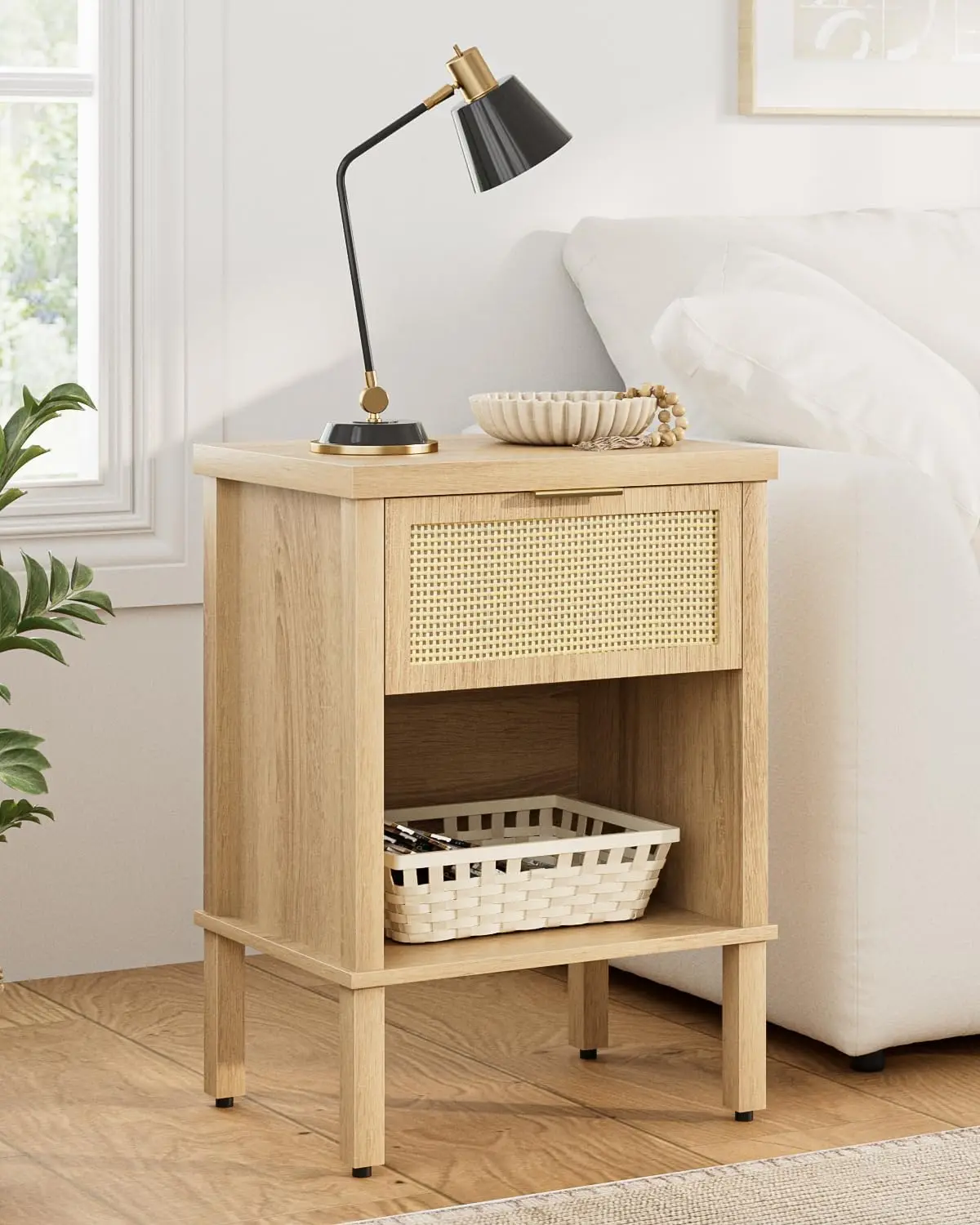 Rattan Nightstand with Drawer and Open Shelf, Boho Side Table with Gold Handle, Small Night Stand, Modern Bedside Table for B
Rattan Nightstand with Drawer and Open Shelf, Boho Side Table with Gold Handle, Small Night Stand, Modern Bedside Table for B