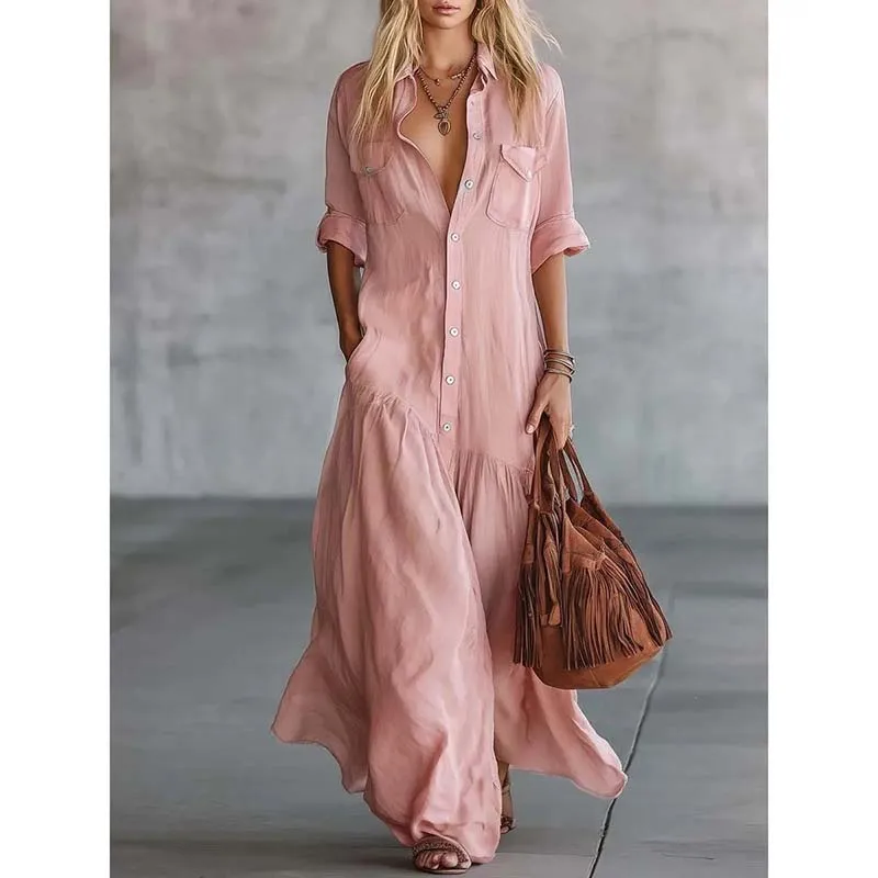 Women's Cotton Linen Shirt Dress Casual Retro Short Sleeve V Neck Front Button Maxi Dress Elegant Pleated Pocket Vacation Dress
Women's Cotton Linen Shirt Dress Casual Retro Short Sleeve V Neck Front Button Maxi Dress Elegant Pleated Pocket Vacation Dress
