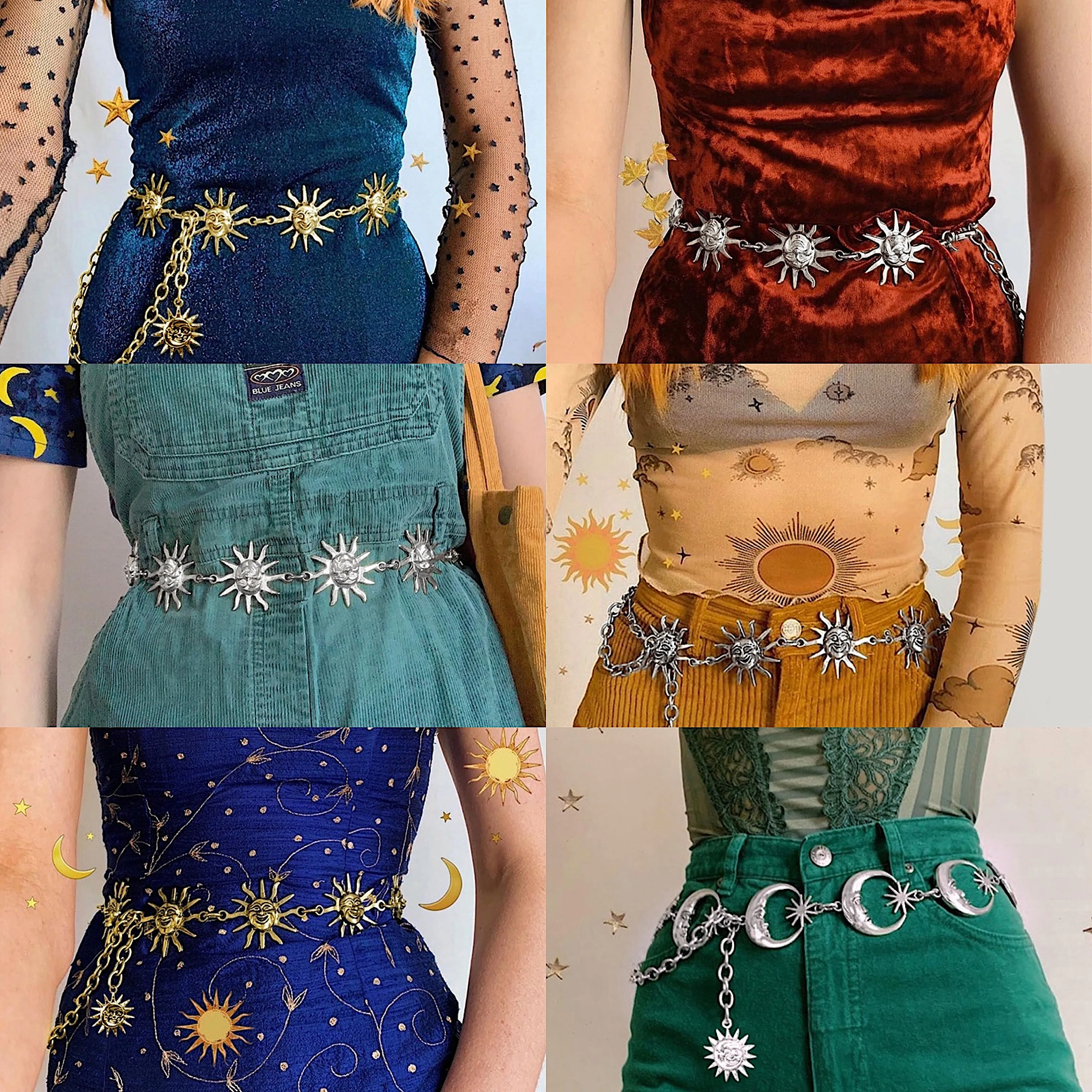 Metal Belt Midnight Horn Bohemian Moon Sun 's Journey Store Waist Chain Universal Denim Style Hollow out Design
Metal Belt Midnight Horn Bohemian Moon Sun 's Journey Store Waist Chain Universal Denim Style Hollow out Design