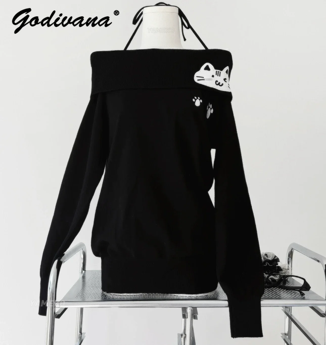 Original Cute Kitten Off Shoulder Black and White Knitted Sweater Y2K Subculture Halloween Girl Women's Cat Strapless Knitwear
Original Cute Kitten Off Shoulder Black and White Knitted Sweater Y2K Subculture Halloween Girl Women's Cat Strapless Knitwear