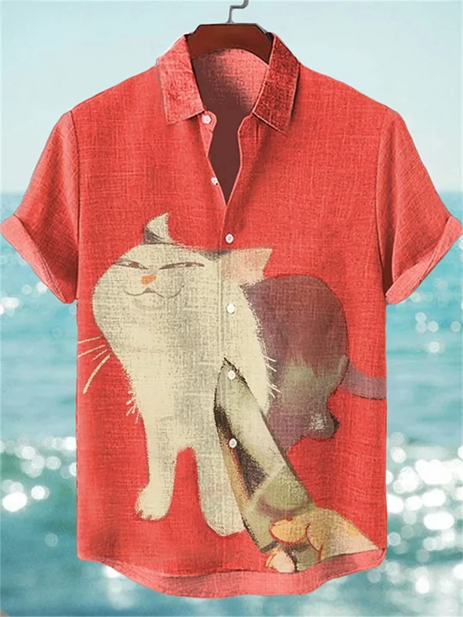 Cat pattern, high-quality comfortable linen men's short sleeved shirt, fashionable trend, digital printing, street outdoor
Cat pattern, high-quality comfortable linen men's short sleeved shirt, fashionable trend, digital printing, street outdoor