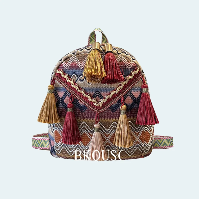 BKQUSC retro ethnic style backpack color matching woven tassels women's mini bags versatile Chinese exotic small storage bags
BKQUSC retro ethnic style backpack color matching woven tassels women's mini bags versatile Chinese exotic small storage bags
