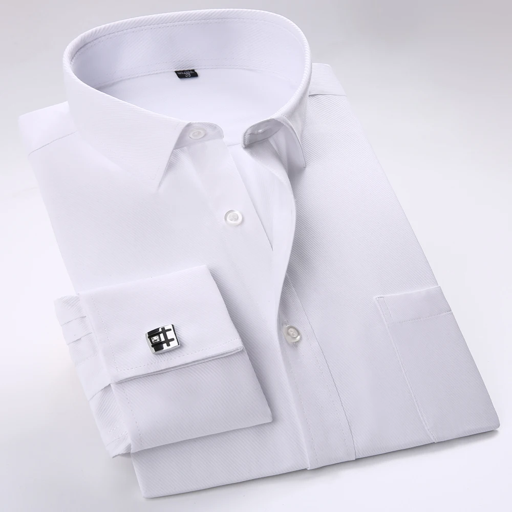 Men's Elegant French Cuff Spread Collar Dress Shirt with Chest Pocket for Formal Business Wedding, Free Metal Cufflinks Included
Men's Elegant French Cuff Spread Collar Dress Shirt with Chest Pocket for Formal Business Wedding, Free Metal Cufflinks Included